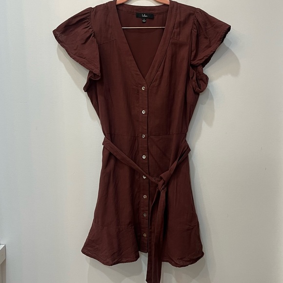 Lulu’s Daytime Dreamer Brown Button-Up Mini Dress rust brown. Medium (large) - Picture 3 of 8